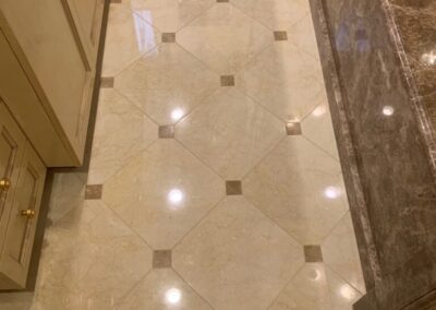 A tile floor and counter tops